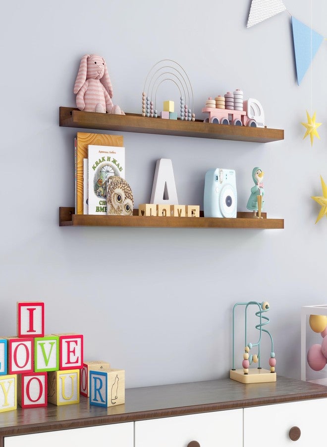 FLYJOE Picture Ledge Wall Shelves 36 inch Width Set of 2, Solid Pine Wood Rustic Floating Ledge Shelves for Wall for Kids' Room Bedroom Kitchen Bathroom Living Room Nursery Display Wall Decor, Walnut - Image 4